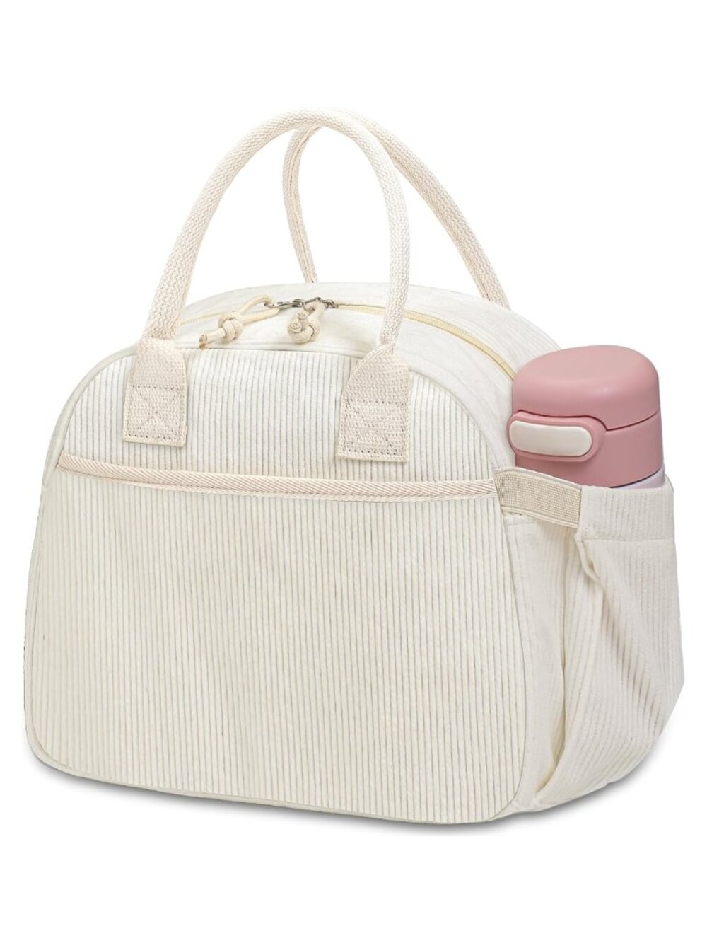 Insulated Corduroy Lunch Box Tote Bag for Women Large Capacity